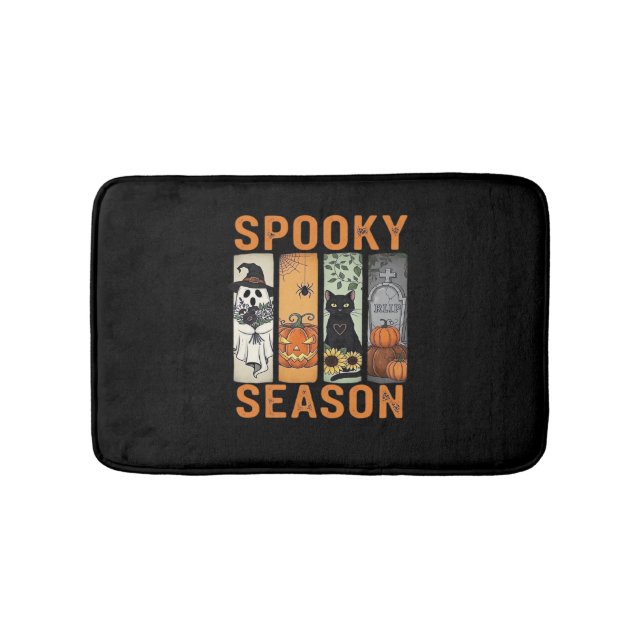 Tapis De Bain Saison éffrayante - Fantôme mignon, Chat noir, Cit (Devant)