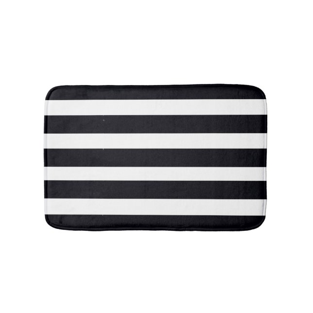 Tapis De Bain Salle de bain moderne Classic Noir et Blanc rayé (Devant)