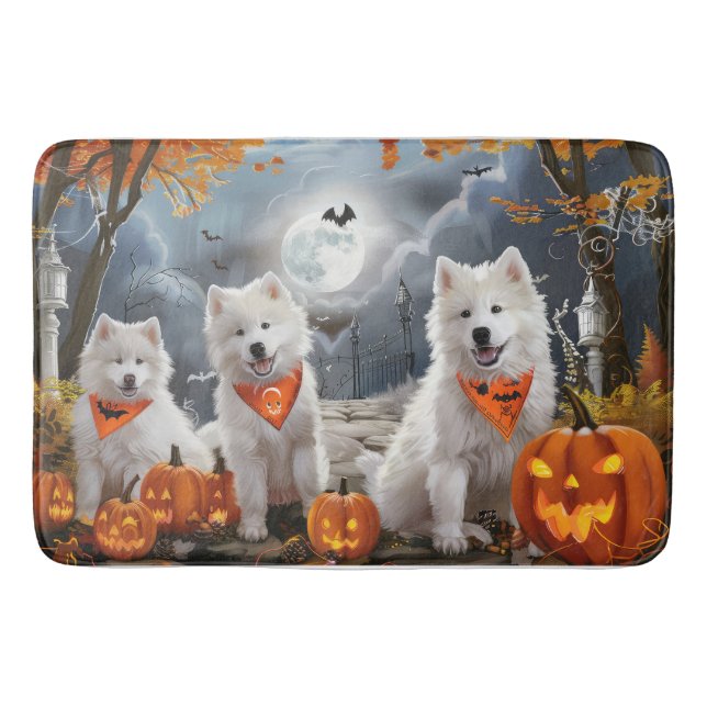 Tapis De Bain Samoyed Halloween Éffrayant (Devant)
