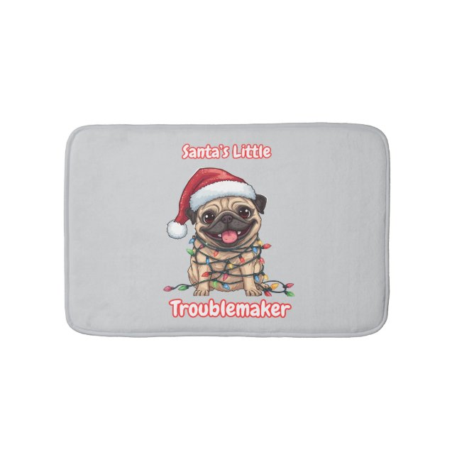 Tapis De Bain Santa’s Little Troublemaker Pug Bath Mat (Devant)