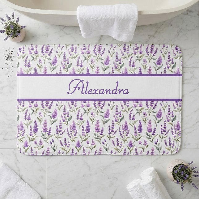 Tapis De Bain Sauge violette lavande verte Nom personnalisé (Créateur téléchargé)