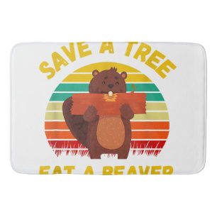 Tapis De Bain Sauvez un arbre Mangez un castor amusant Pun casto