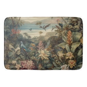 Tapis De Bain Scène botanique vintage oiseaux fleurs au paradis