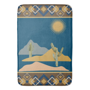 Tapis De Bain Scène de Cactus du désert et ajustement géométriqu
