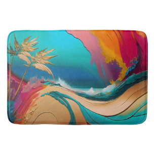 Tapis De Bain Scène de plage tropicale abstraite vibrante