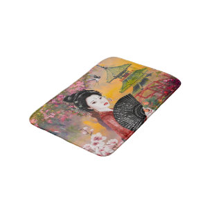 Tapis De Bain Scène Japonaise Avec Une Femme