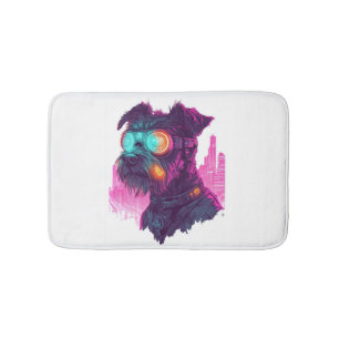 Tapis De Bain Schnauzer Cyberpunk � Chien Néon Futuriste