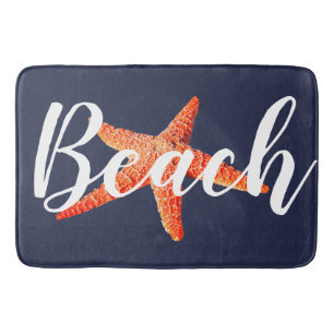 Tapis De Bain Script Nautique de plage Rouge Starfish & Navy