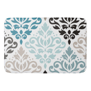 Tapis De Bain Scroll Damask XLg Motif Art Teals Browns White