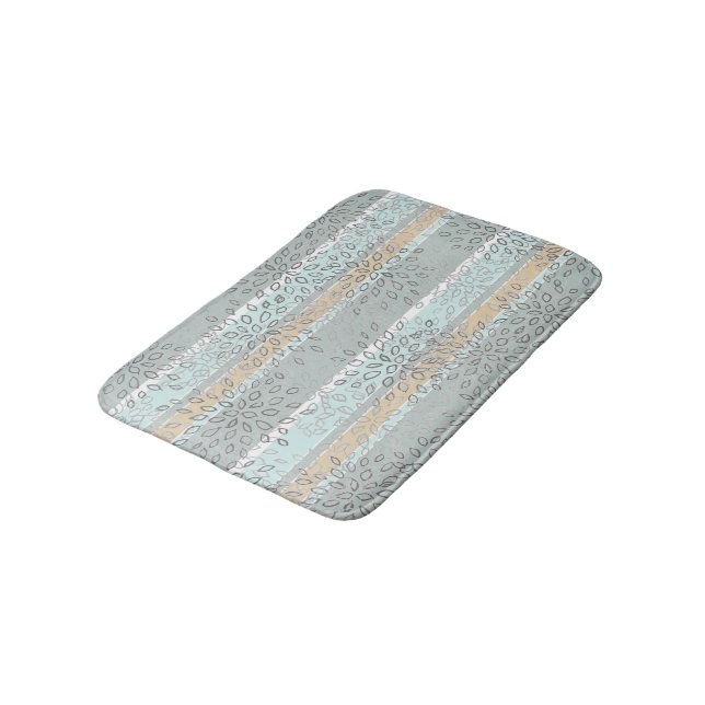 Tapis De Bain Sea Green Tan Stripes Gris Blanc Feuille Motif (Angle)