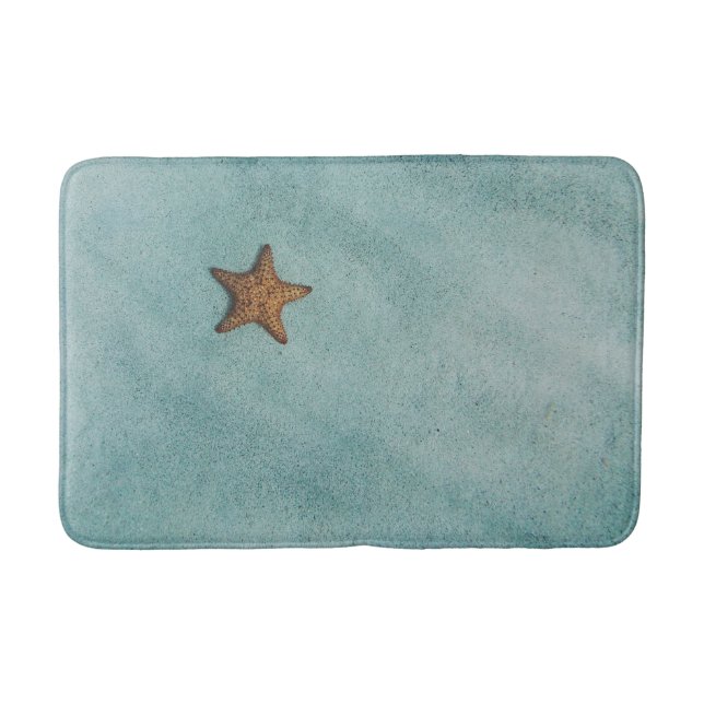 Tapis De Bain Sea Star dans le sable, poisson étoile, bleu vert (Devant)