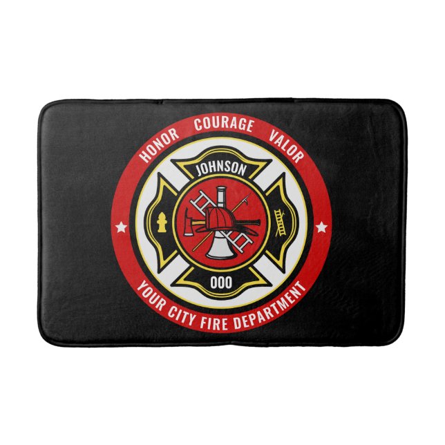 Tapis De Bain Secourt de pompier AJOUTER LE NOM Insigne du servi (Devant)