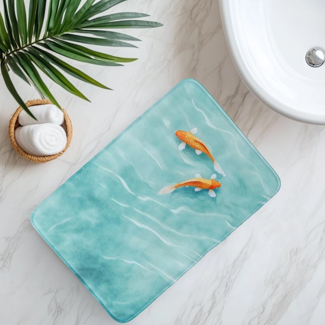 Tapis De Bain Sérénité de carpes koï aquarelle (Créateur téléchargé)