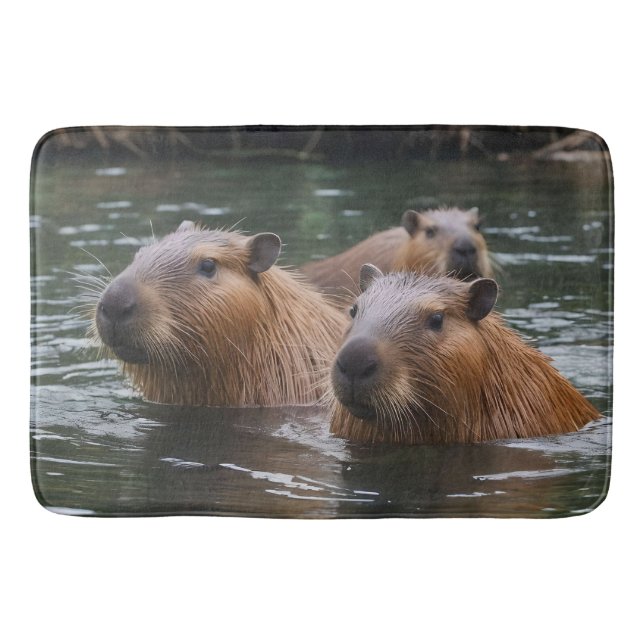 Tapis De Bain "Sérénité de la rivière : Capybaras nage dans le f (Devant)