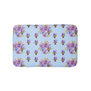 Tapis De Bain Shabby Blue Pansy viola fleurs florales Bain Mat
