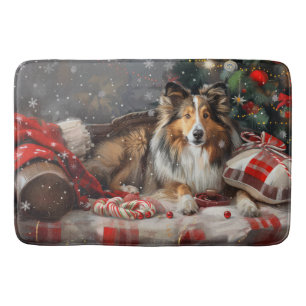 Tapis De Bain Shetland Sheepdog Festif de Noël