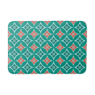 Tapis De Bain Shippo avec Motif Fleur, Turquoise et Coral