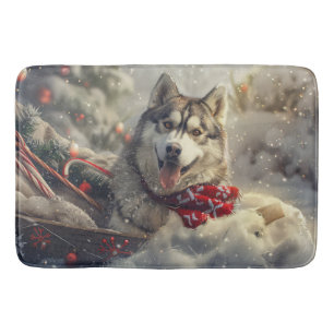 Tapis De Bain Sibérie Husky Chien Festif de Noël