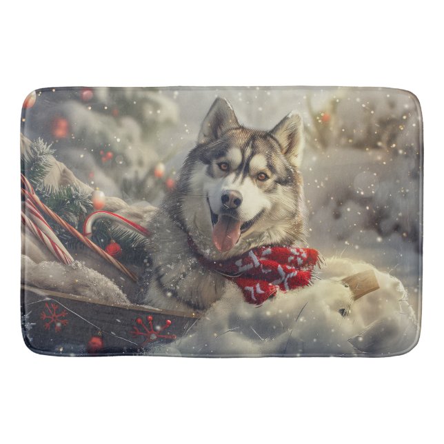 Tapis De Bain Sibérie Husky Chien Festif de Noël (Devant)