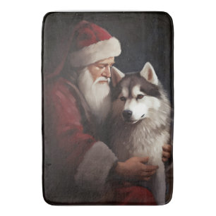 Tapis De Bain Sibérien Husky avec Noël Festif du Père Noël