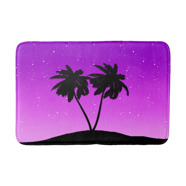 Tapis De Bain Silhouette de palmier contre violet crépusculaire (Devant)