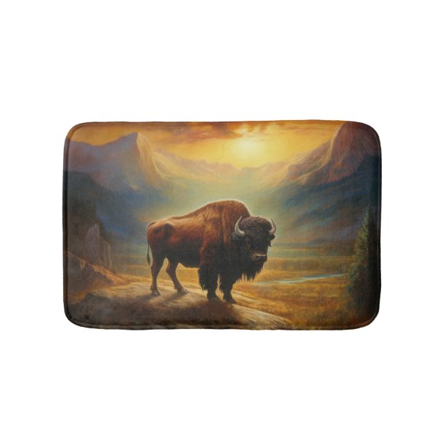 Tapis De Bain Silhouette du coucher de soleil de bison de buffle (Devant)