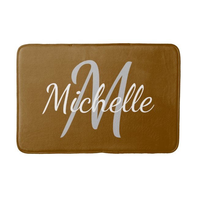 Tapis De Bain Simple brown Bold Typography & Name Monogram (Devant)