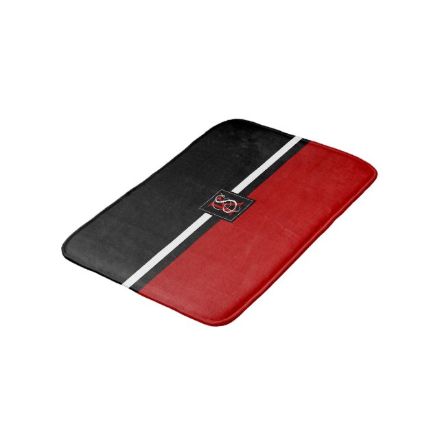 Tapis De Bain Simple deux tons Noir et Rouge Initiales Monogramm (Angle)