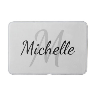 Tapis De Bain Simple gris clair Gras Typographie & Nom Monogramm