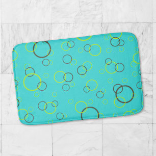 Tapis De Bain Simple Lime et cercles bruns sur Motif Turquoise