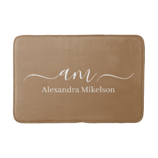 Tapis De Bain Simple moderne Monogramme brun clair minimaliste