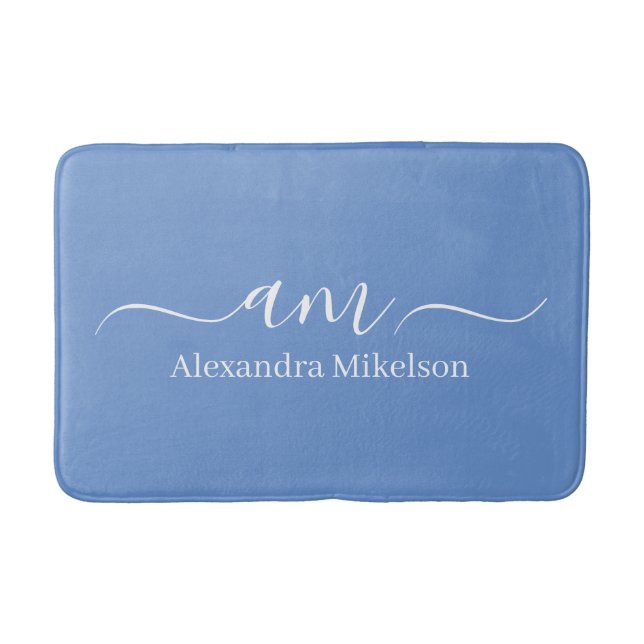 Tapis De Bain Simple moderne Monogramme cornflower bleu minimali (Devant)