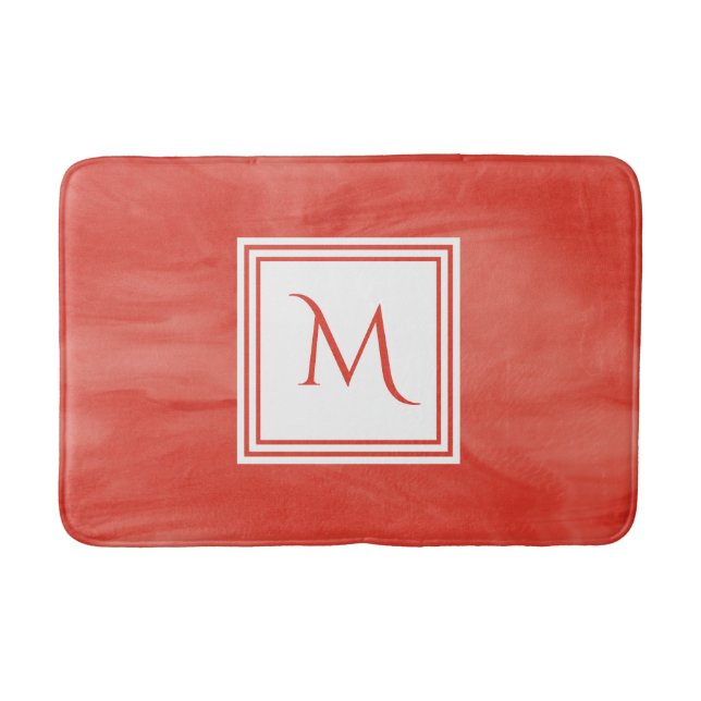 Tapis De Bain Simple rouge orange subtil marbre moderne Monogram (Devant)