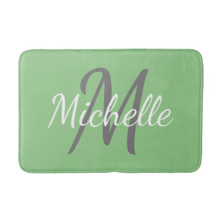 Tapis De Bain Simple sage Typographie gras & monogramme de nom