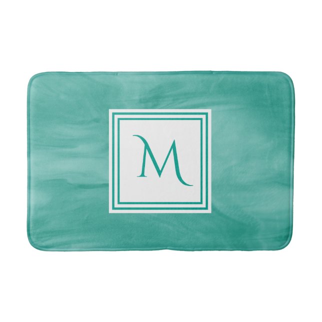 Tapis De Bain Simple Turquoise Vert subtil marbre Moderne Monogr (Devant)
