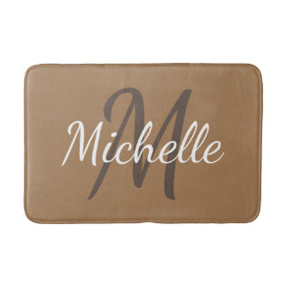 Tapis De Bain Simple typographie gras marron clair & monogramme