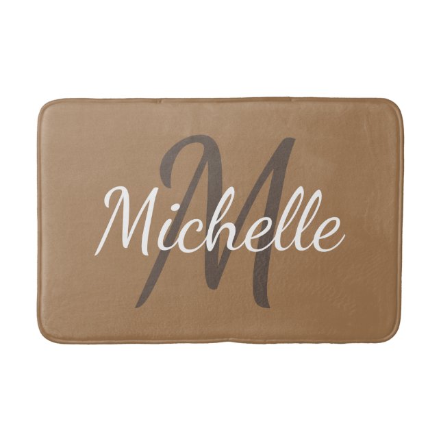 Tapis De Bain Simple typographie gras marron clair & monogramme  (Devant)