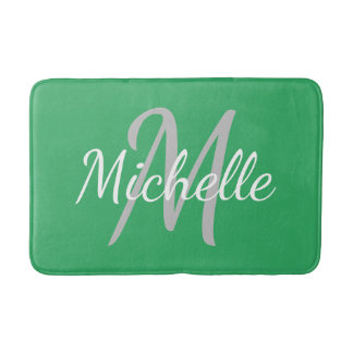 Tapis De Bain Simple vert de mer Typographie Gras & Monogramme d
