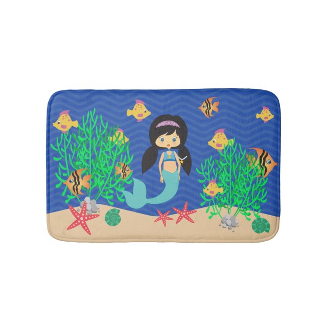 Tapis De Bain Sirène avec les cheveux noirs sous la mer (Devant)