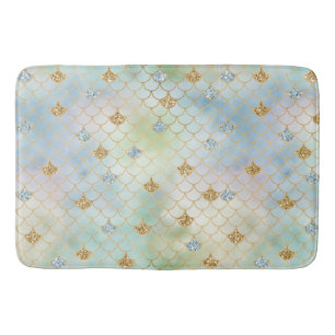 Tapis De Bain Sirène d'Parties scintillant d'or Aqua Blue Mint 