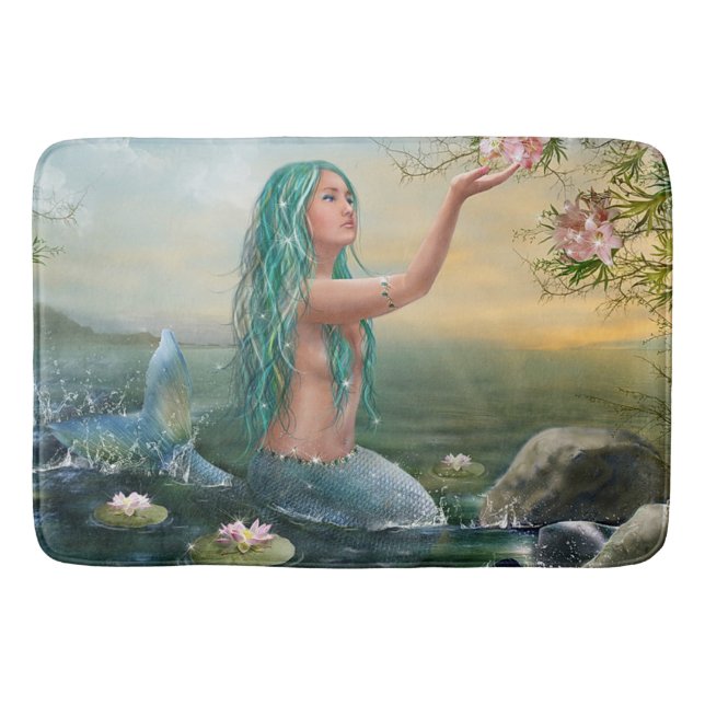 Tapis De Bain sirène d'une chevelure verte (Devant)