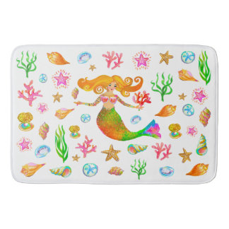 Tapis De Bain Sirène et coquillages ambiance plage