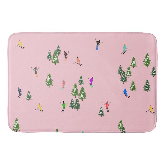 Tapis De Bain Skieurs roses Ski d'ouverture Noël Ski de vacances (Devant)