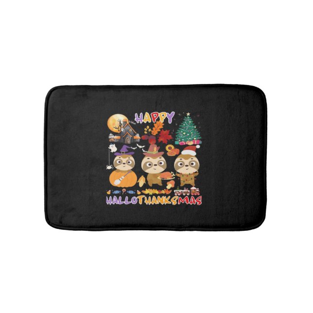 Tapis De Bain Sloth Hallothanksmas heureux Drôle Halloween Thank (Devant)