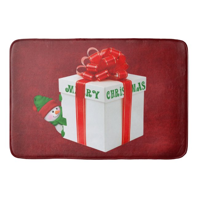 Tapis De Bain Snowman de Noël avec cadeau (Devant)