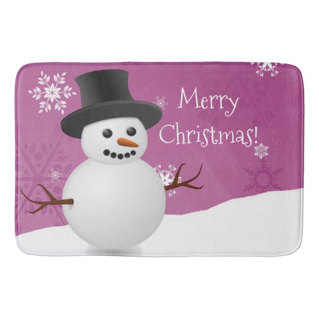 Tapis De Bain Snowman rose scène d'hiver Noël Bain Mat (Devant)