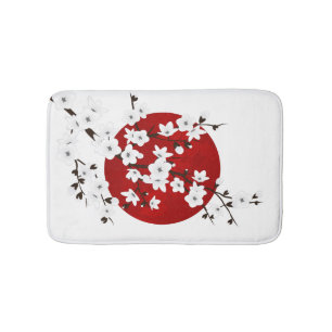 Tapis De Bain Soleil Levant De Fleur De Cerisier Rouge Noir Et B