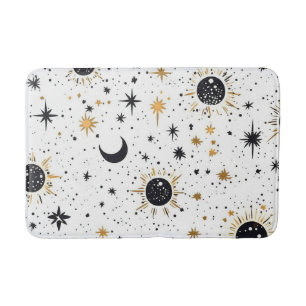 Tapis De Bain Soleil Lune Étoiles Célestes Noir et Or