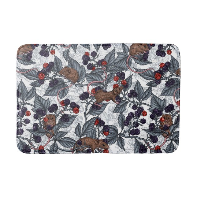 Tapis De Bain Souris et mûres sur blanc (Devant)