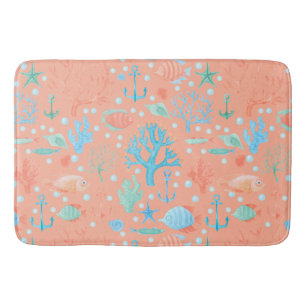 Tapis De Bain Sous l'aquarelle de mer Coral rose